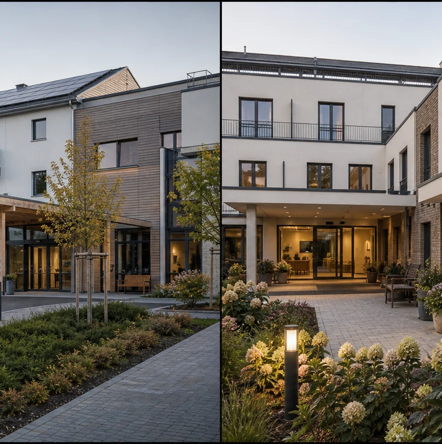 Objektpflege für moderne Senioren- und Pflegeimmobilien Moderne Senioren- und Pflegeimmobilie als Referenzmotiv für FMFK Objektpflege im Carestone Umfeld